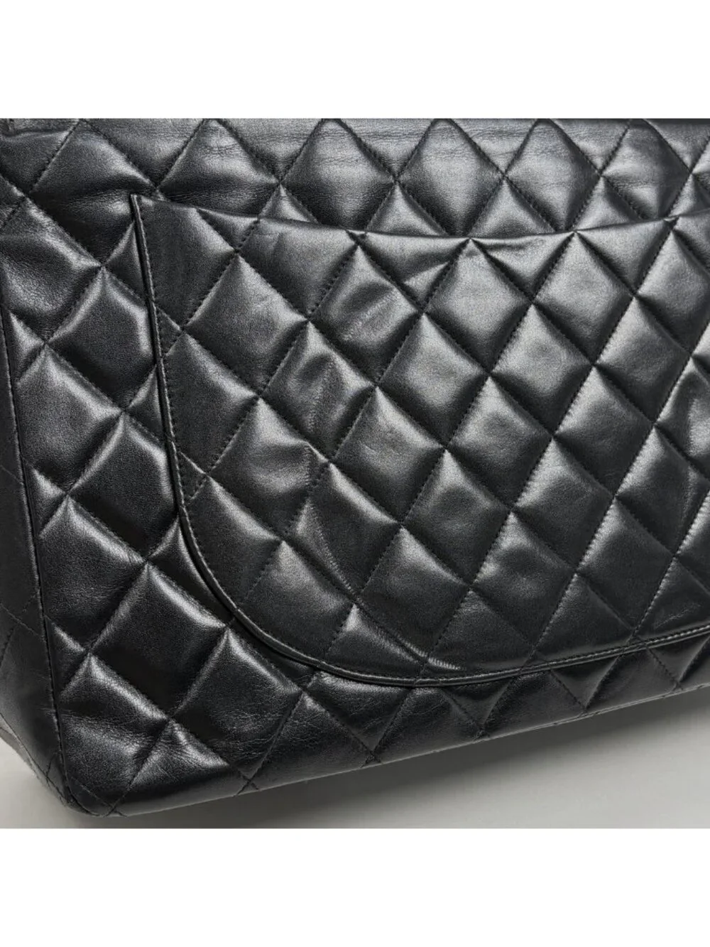 Chanel Big Quilted Shoulder Bag CC Logo Single Flap Chain Leather Black